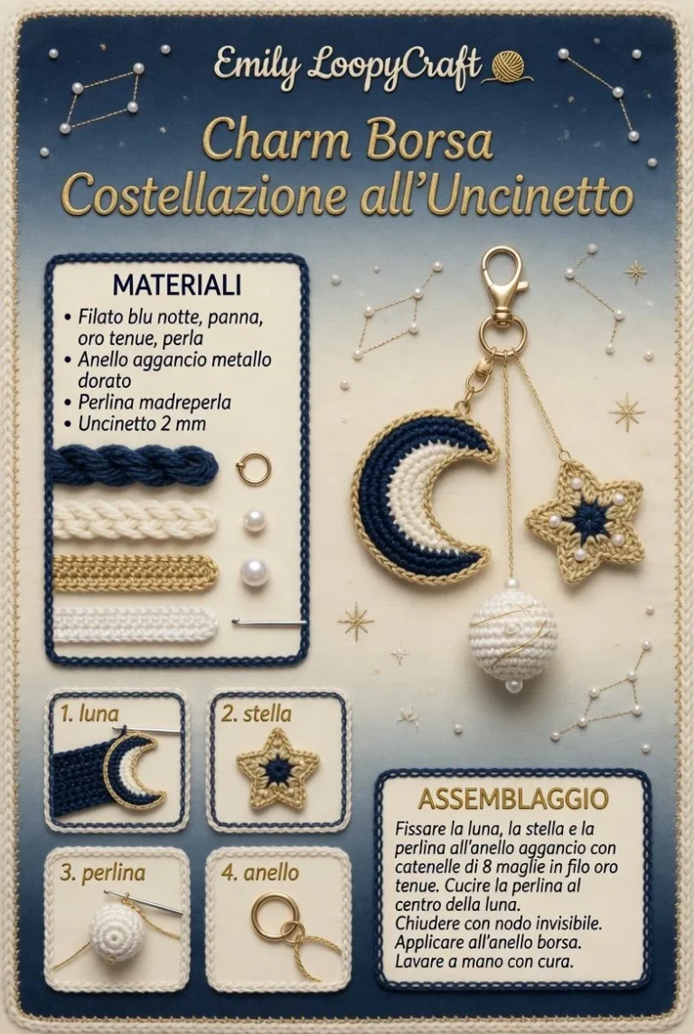 Charm Borsa Costellazione all’Uncinetto con design stellato.