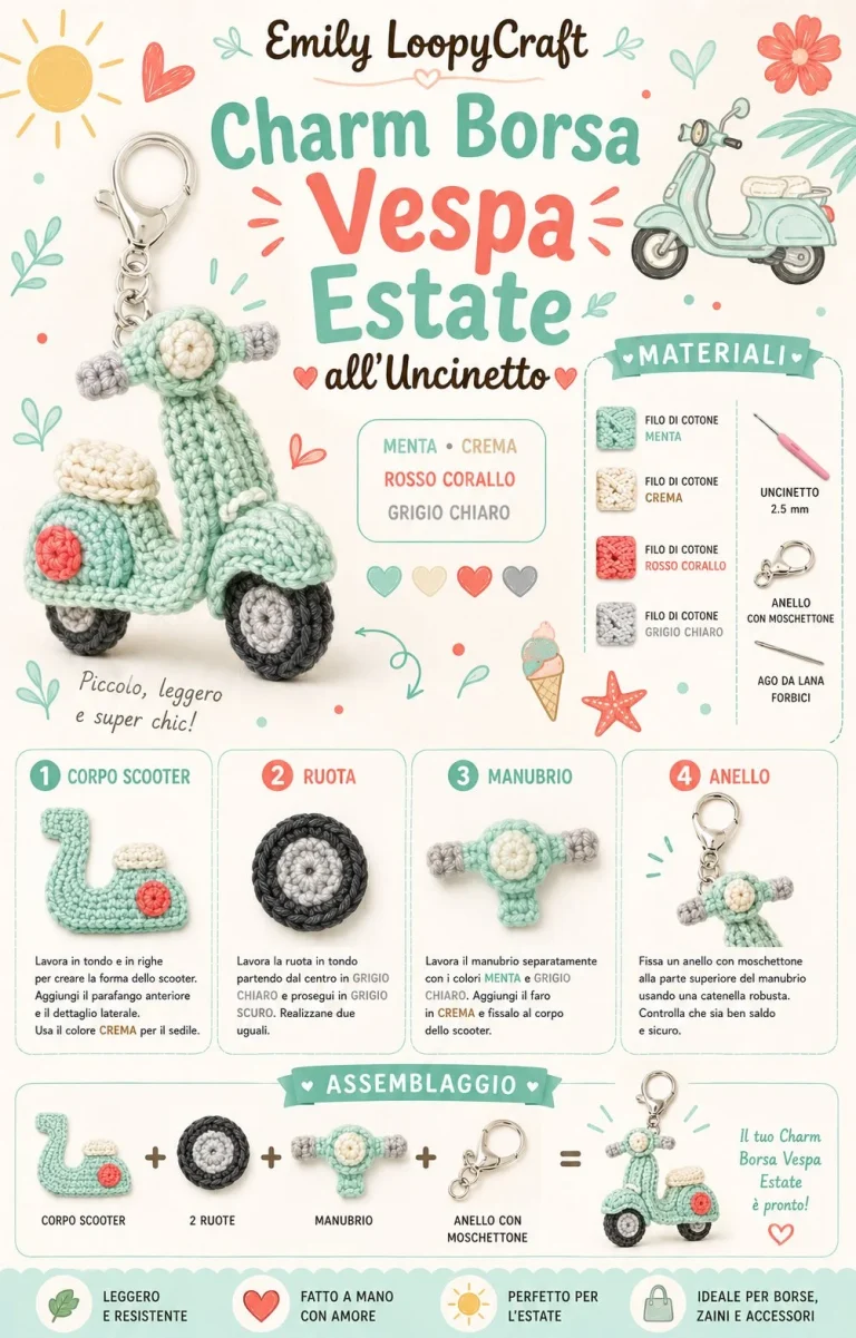 Charm borsa Vespa all'uncinetto per l'estate