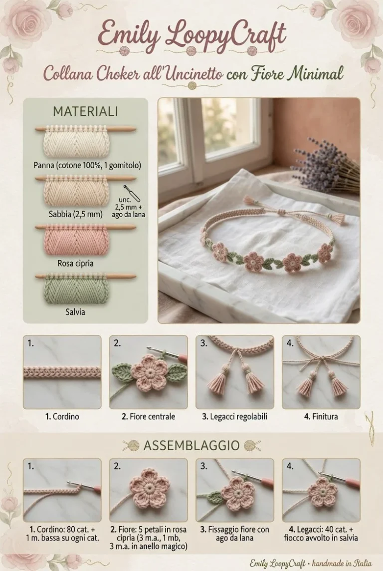 Choker all'uncinetto elegante con fiore minimal per un look sofisticato.