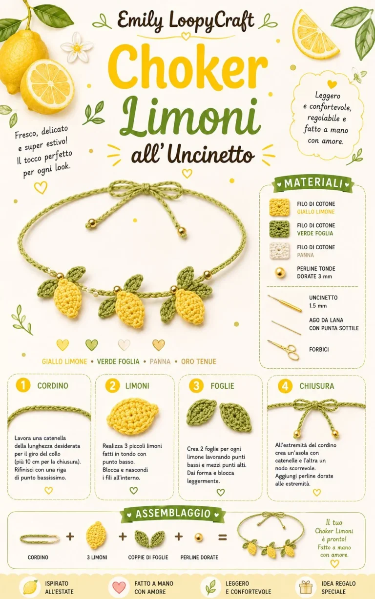 Collana choker limoni all'uncinetto estivo in stile Amalfi
