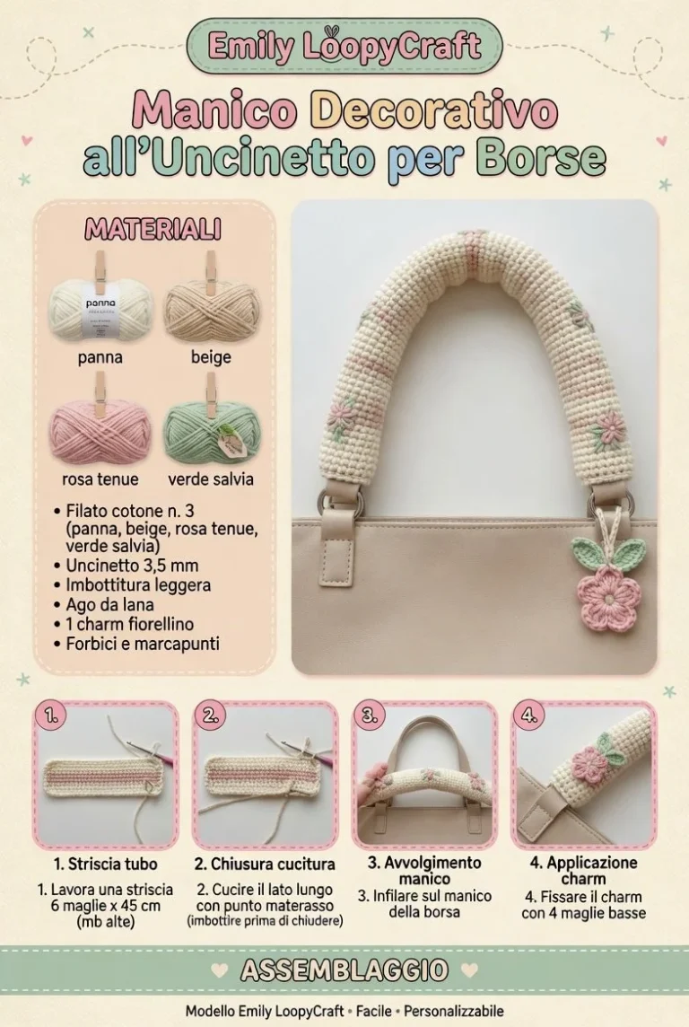 Manico decorativo all'uncinetto per borse estive