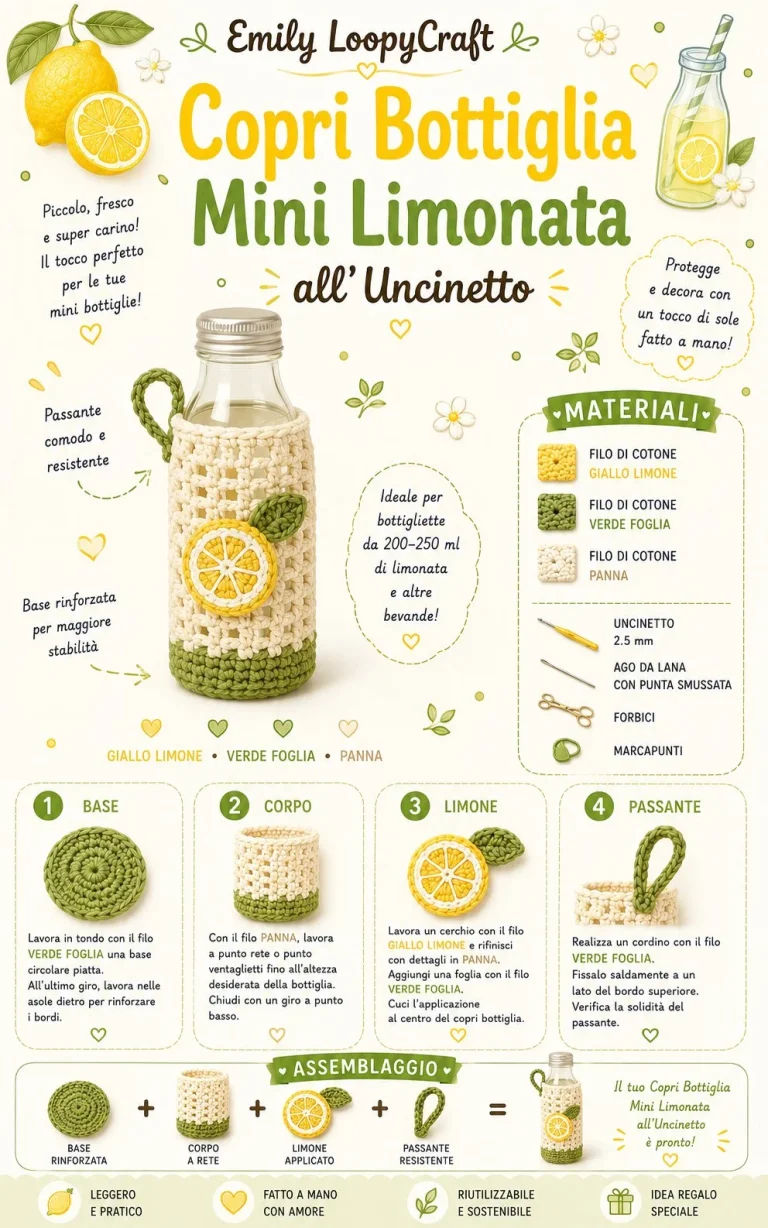 Copri bottiglia mini limonata all'uncinetto per decorazioni estive