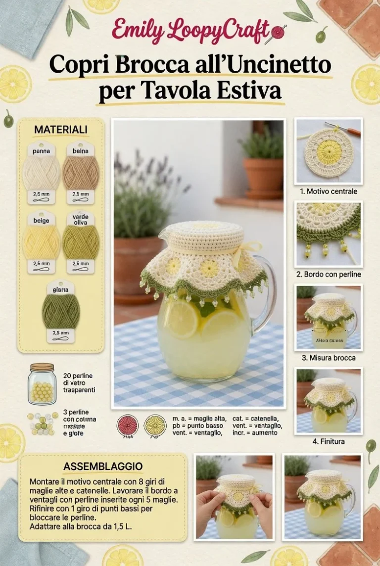 Copri brocca all'uncinetto decorato per una tavola estiva elegante