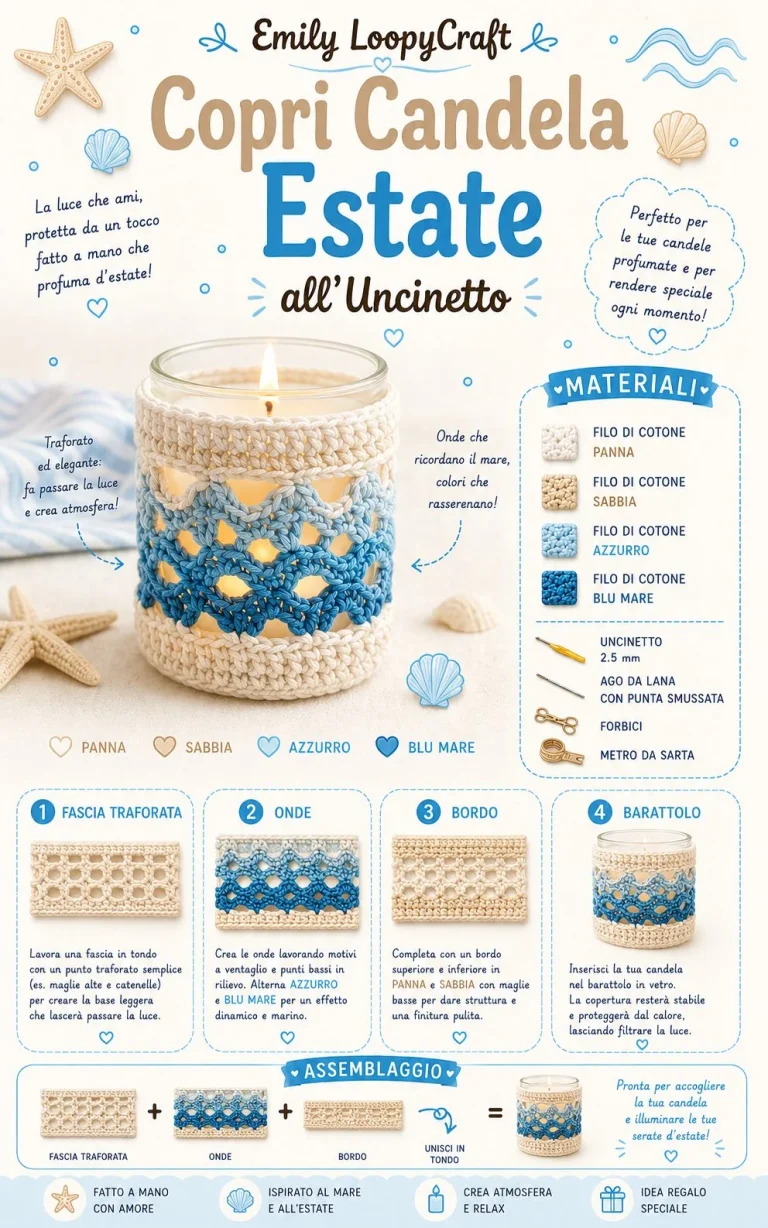 Copri candela all'uncinetto estivo con onde realizzato in croc crochet