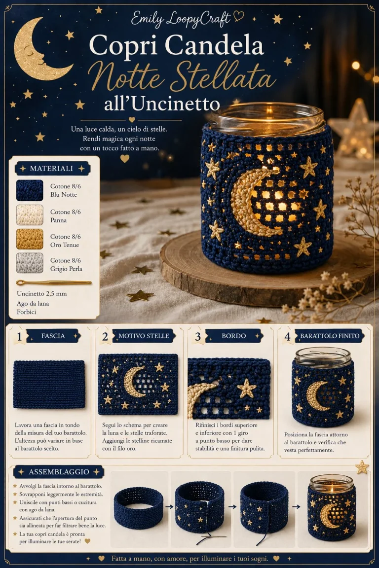 Copri Candela Notte Stellata all’Uncinetto - decorazione casa originale