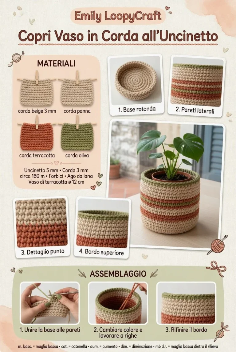Coprivasa uncinetto in corda, decorazione fai da te per piante