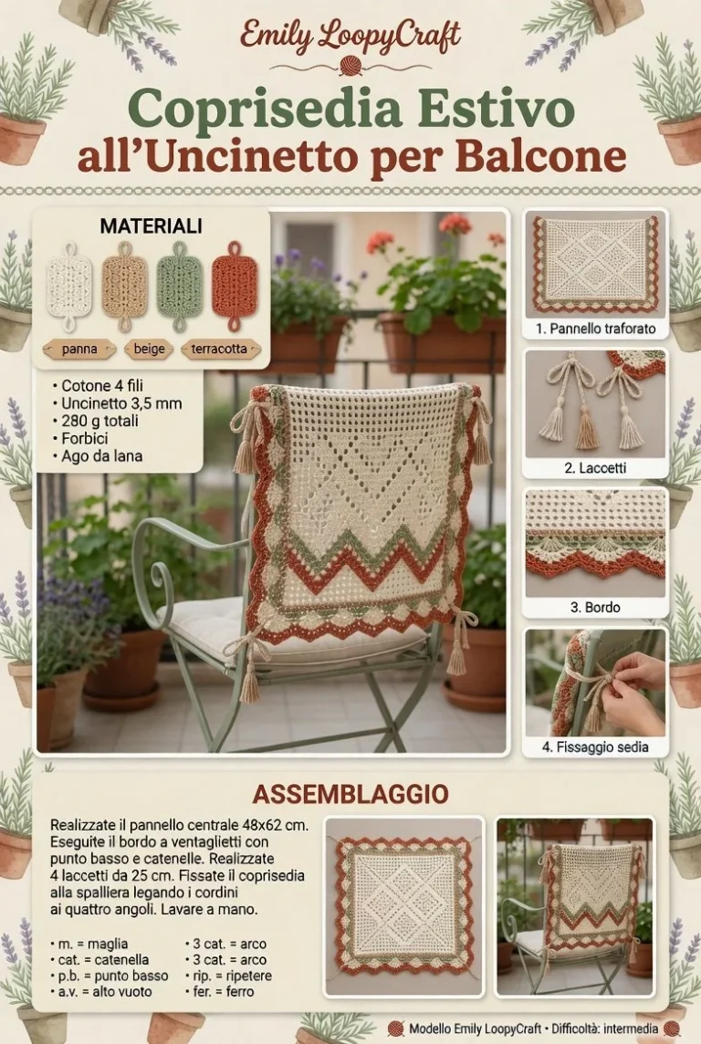 Coprisedia estivo all’uncinetto per balcone con modelli facili