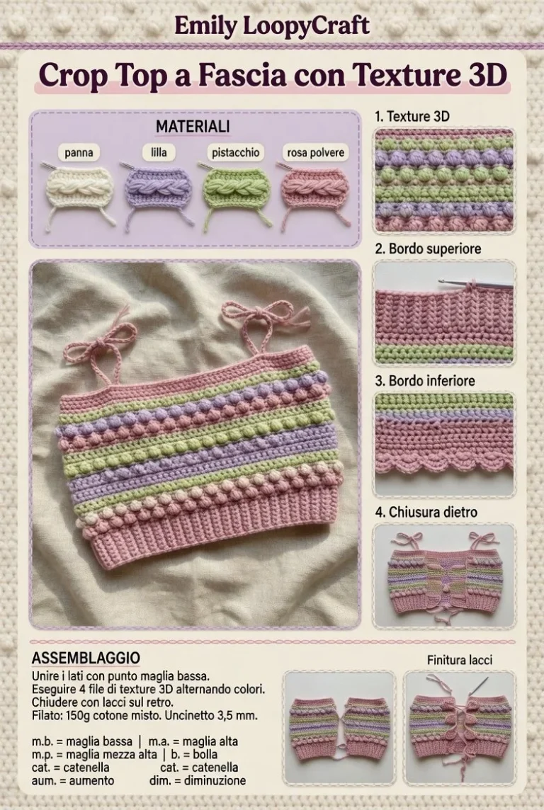 Crop top all'uncinetto con texture 3D per un'estate alla moda