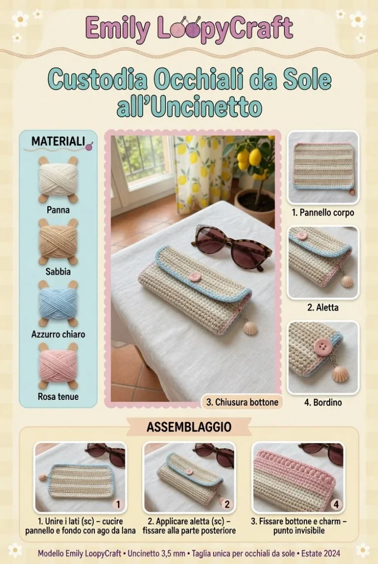 Custodia occhiali da sole realizzata all'uncinetto in tutorial passo passo