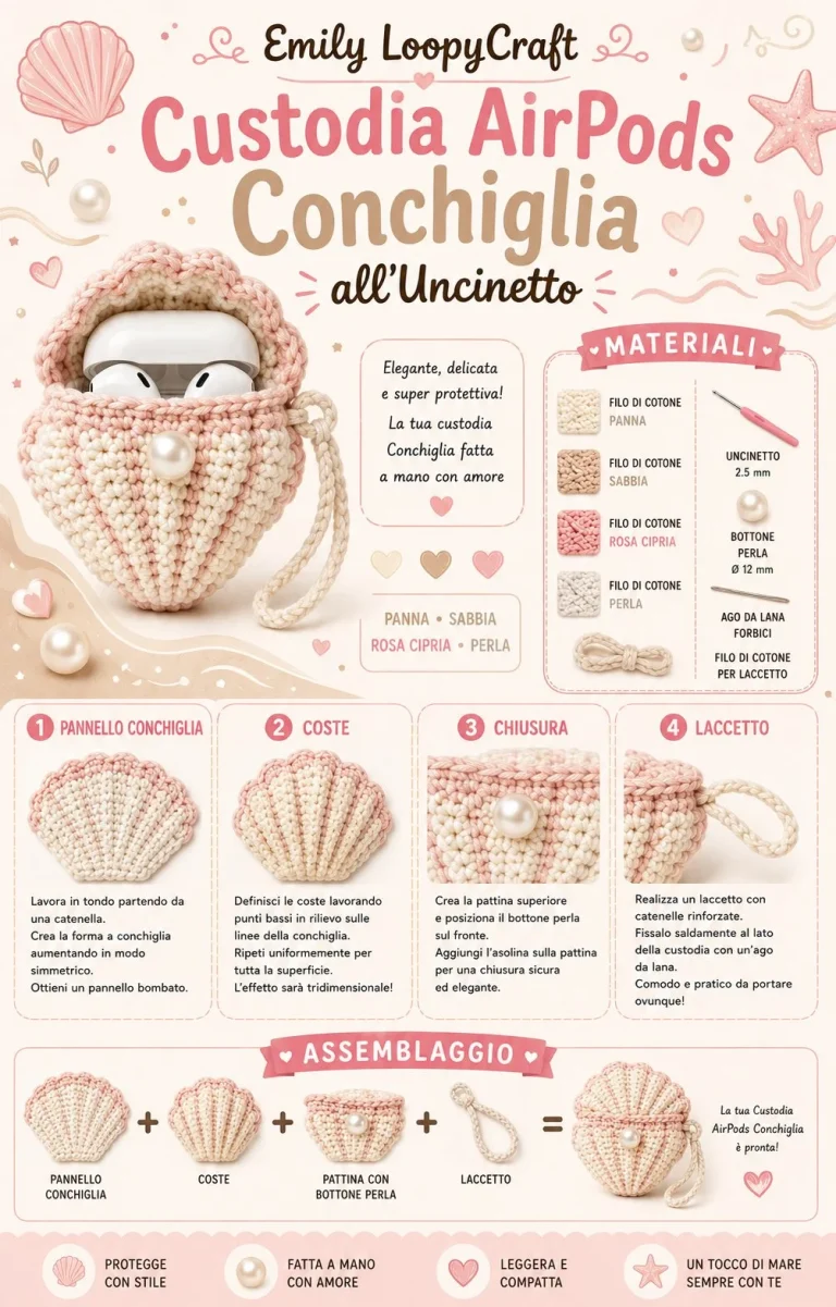 Custodia AirPods a forma di conchiglia in crochet