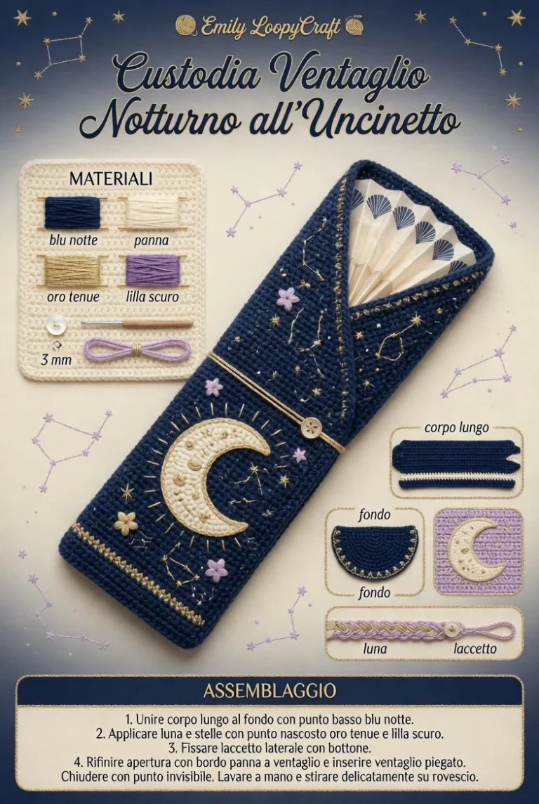 Custodia all'uncinetto per ventaglio Notturno, progetto crochet semplice ed elegante