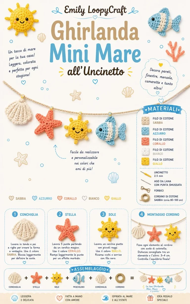 Ghirlanda Mini Mare all’Uncinetto come decorazione estiva per la casa