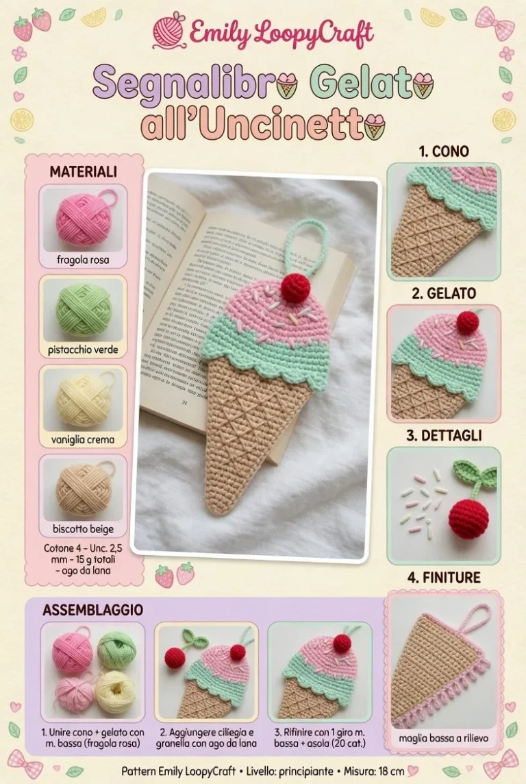 Segnalibro all'uncinetto ispirato ai gelati, progetto creativo e dolce.