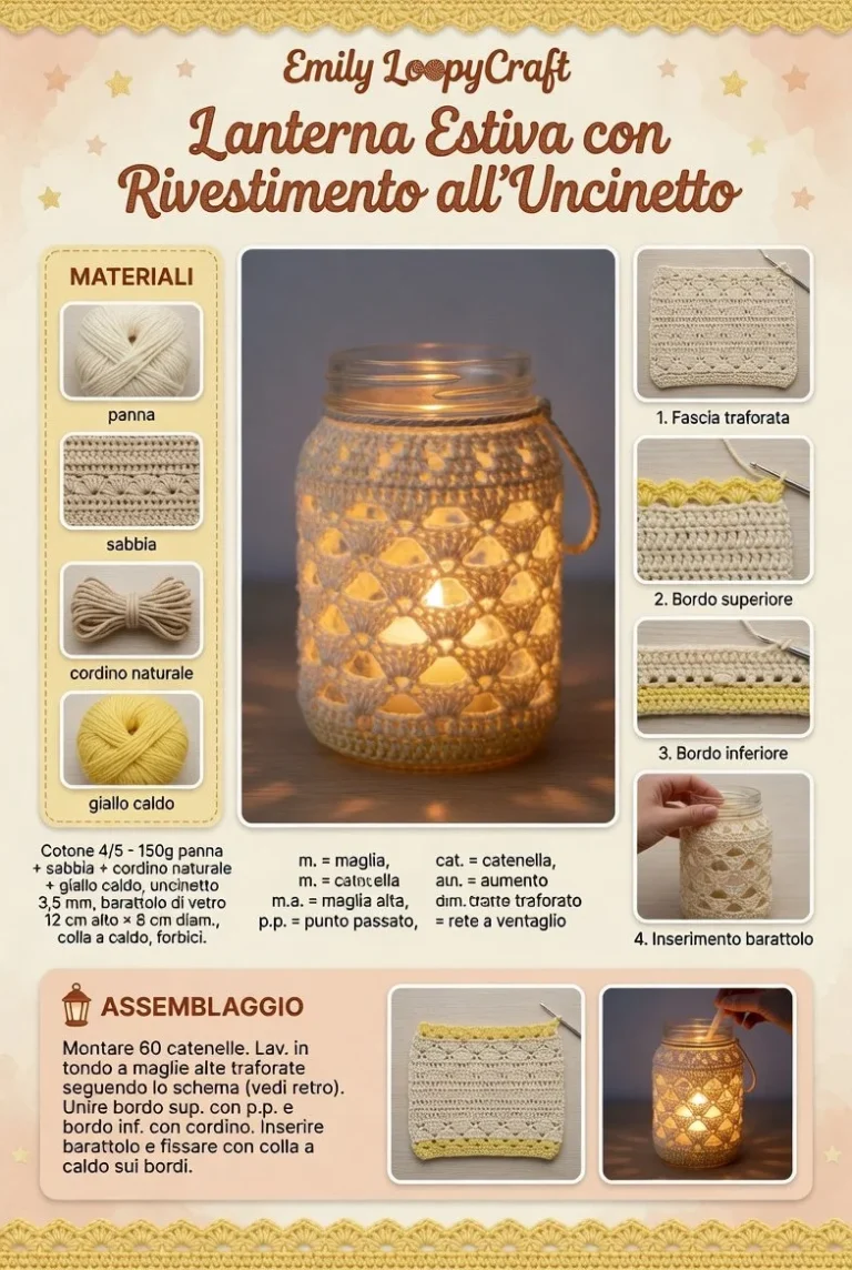 Lanterna estiva rivestita all’uncinetto fai-da-te per decorare esterni