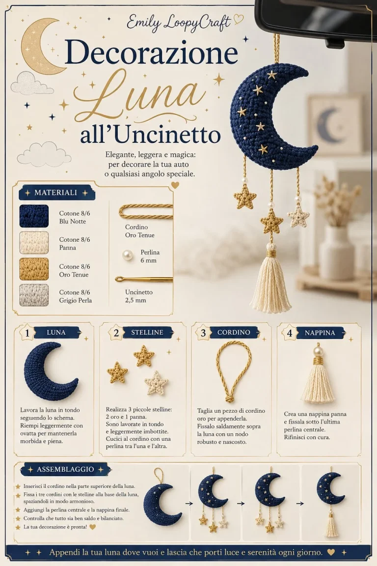 Luna all'uncinetto decorativa per specchietto auto