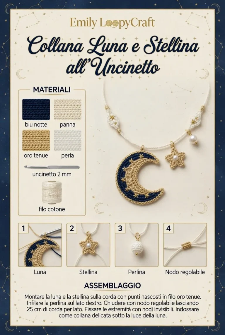 Collana romantica Luna e Stellina all’uncinetto con schema elegante