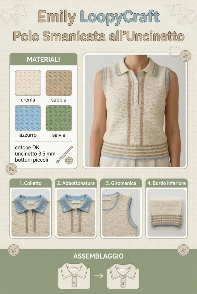 Maglia polo uncinetto senza maniche ideale per le giornate d'estate.