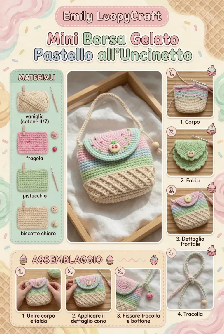 Mini Borsa Gelato Pastello all’Uncinetto da crocchettare, accessorio estivo colorato