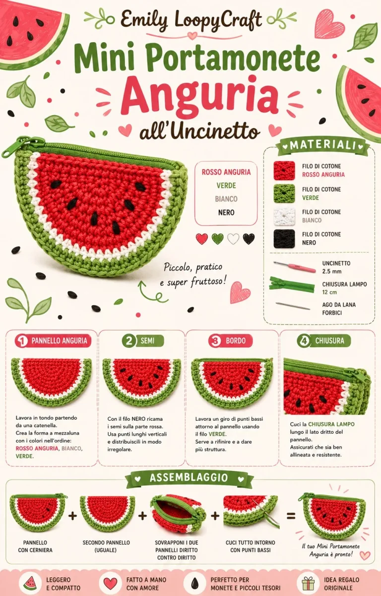 Mini Portamonete Anguria all’Uncinetto per estate – Schema e tutorial