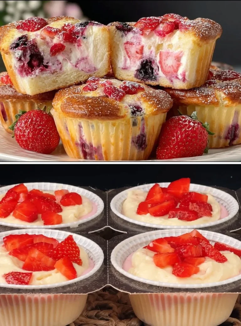 Muffin soffici alle fragole e mirtilli appena sfornati
