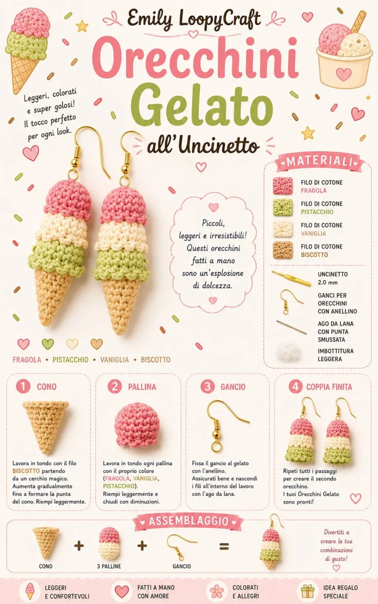 Orecchini gelato all'uncinetto colorati per gioielli estivi unici