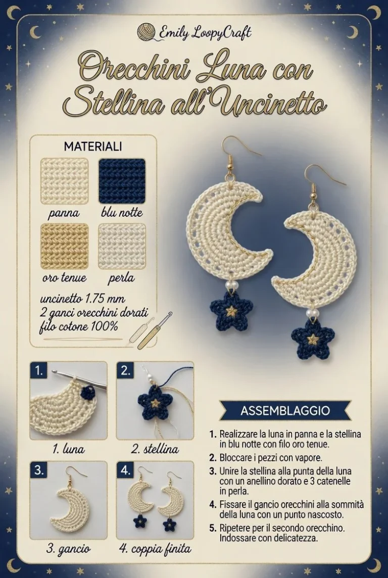 Orecchini luna all’uncinetto con stellina per un look estivo elegante