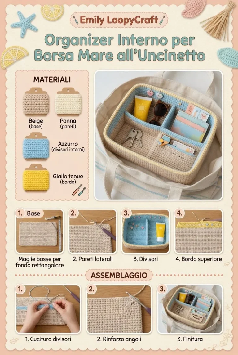 Organizer interno all’uncinetto per borsa mare fai da te
