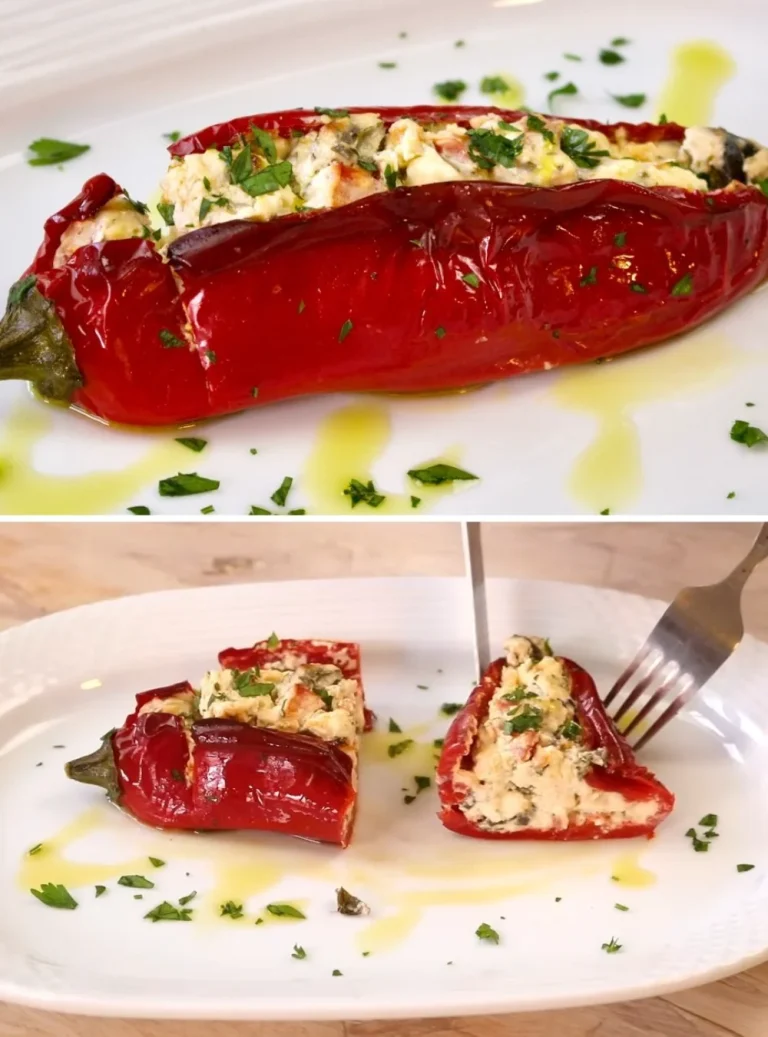 Peperoni ripieni di feta freschi e gustosi, pronti da servire