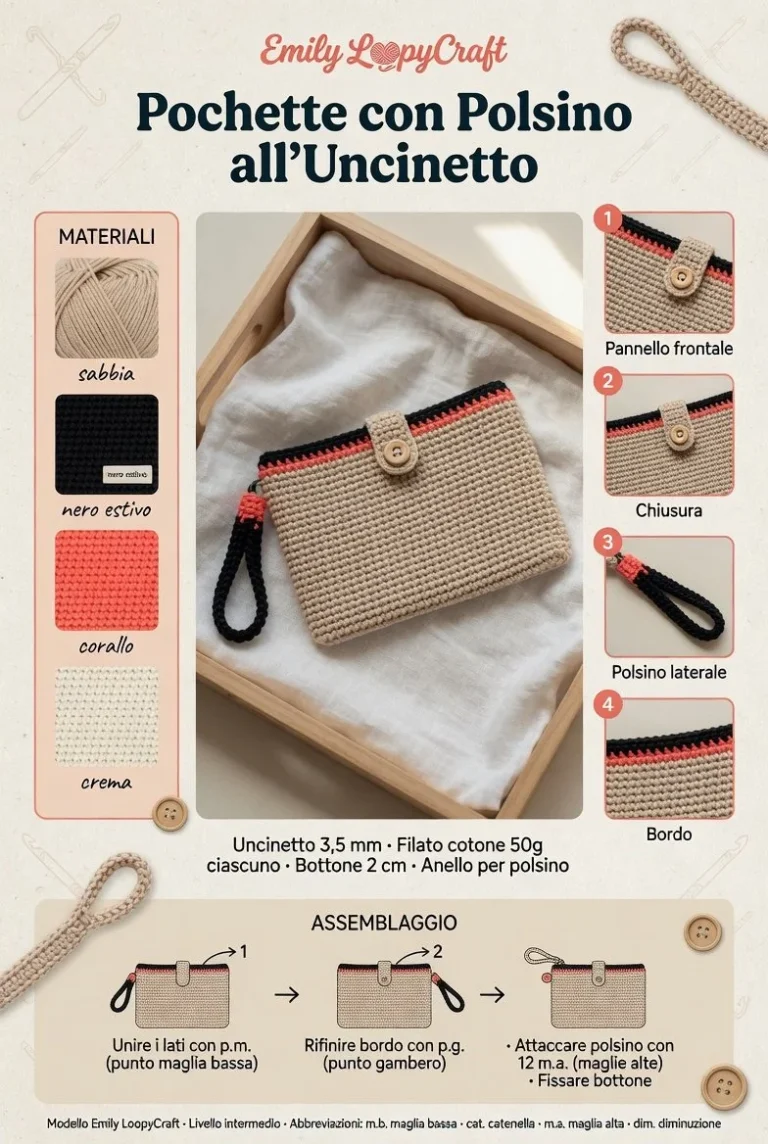 Pochette all'uncinetto con polsino ideale per l'estate