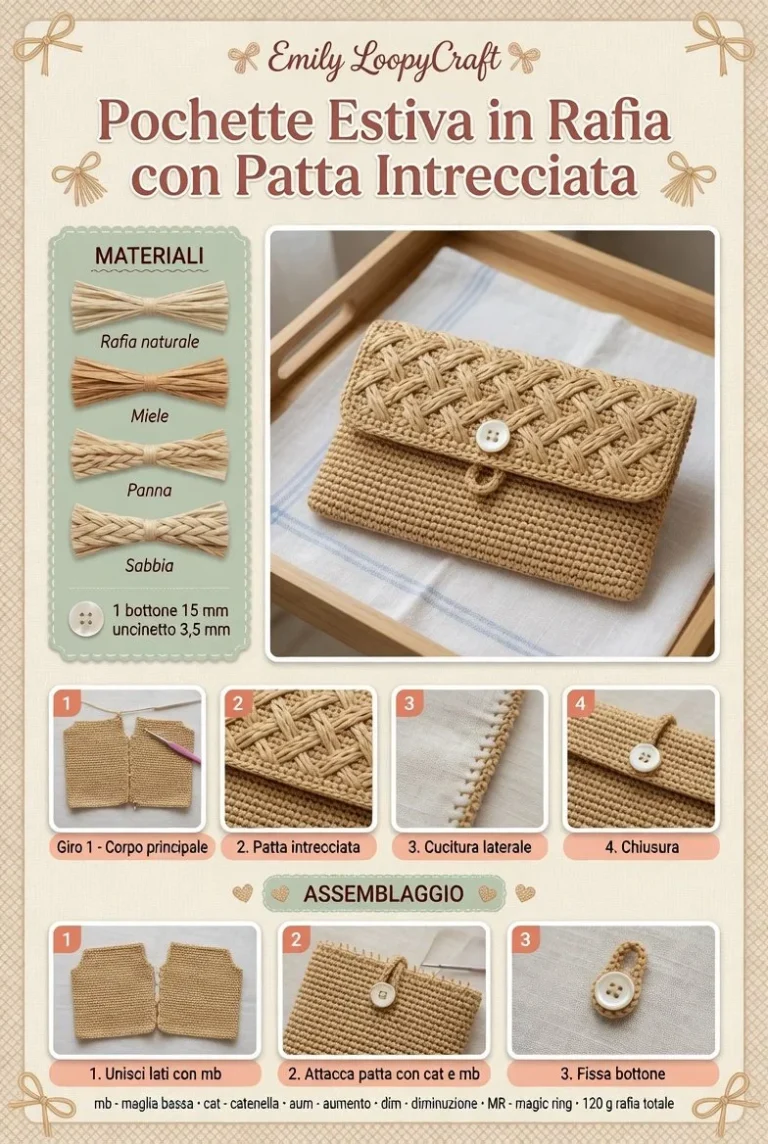 Pochette Estiva in Rafia all’Uncinetto con Patta Intrecciata