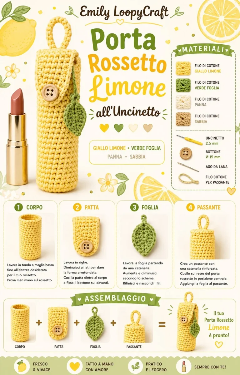 Porta Rossetto Limone all’Uncinetto – mini pouch estiva colorata e chic