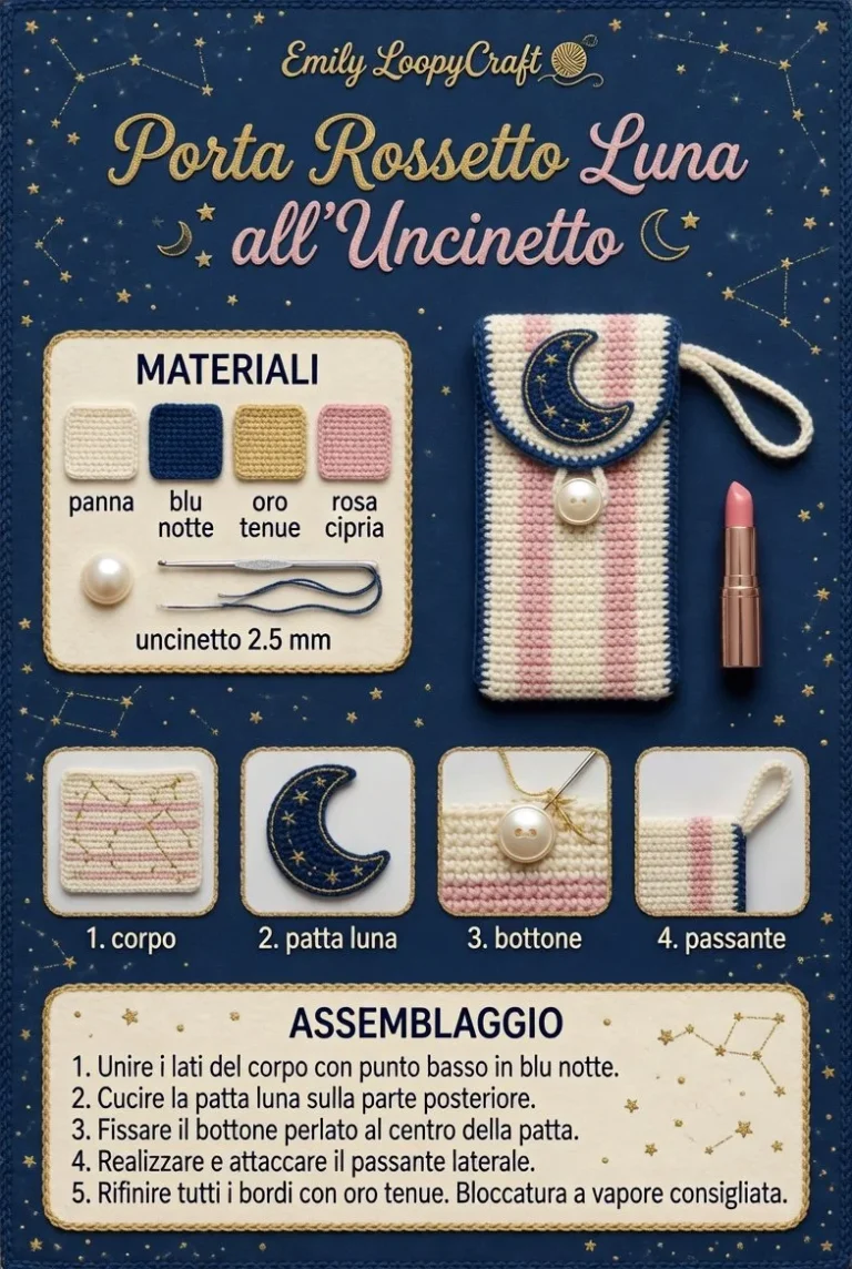 Porta rossetto luna all'uncinetto, progetto creativo e fatto a mano