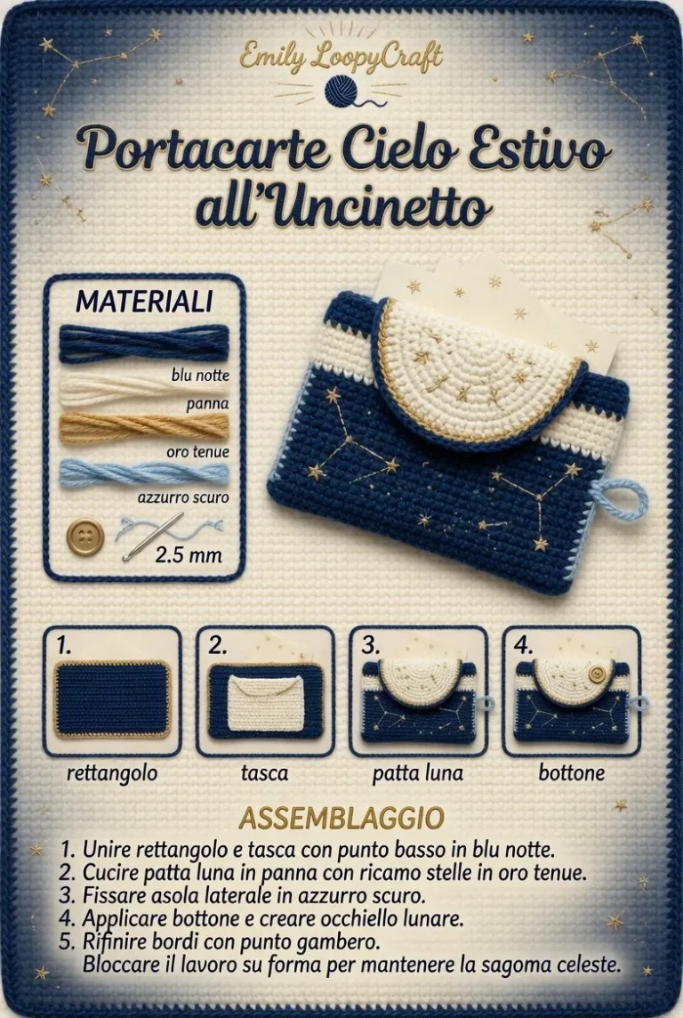 Tutorial passo-passo per realizzare un Portacarte Uncinetto Cielo Estivo