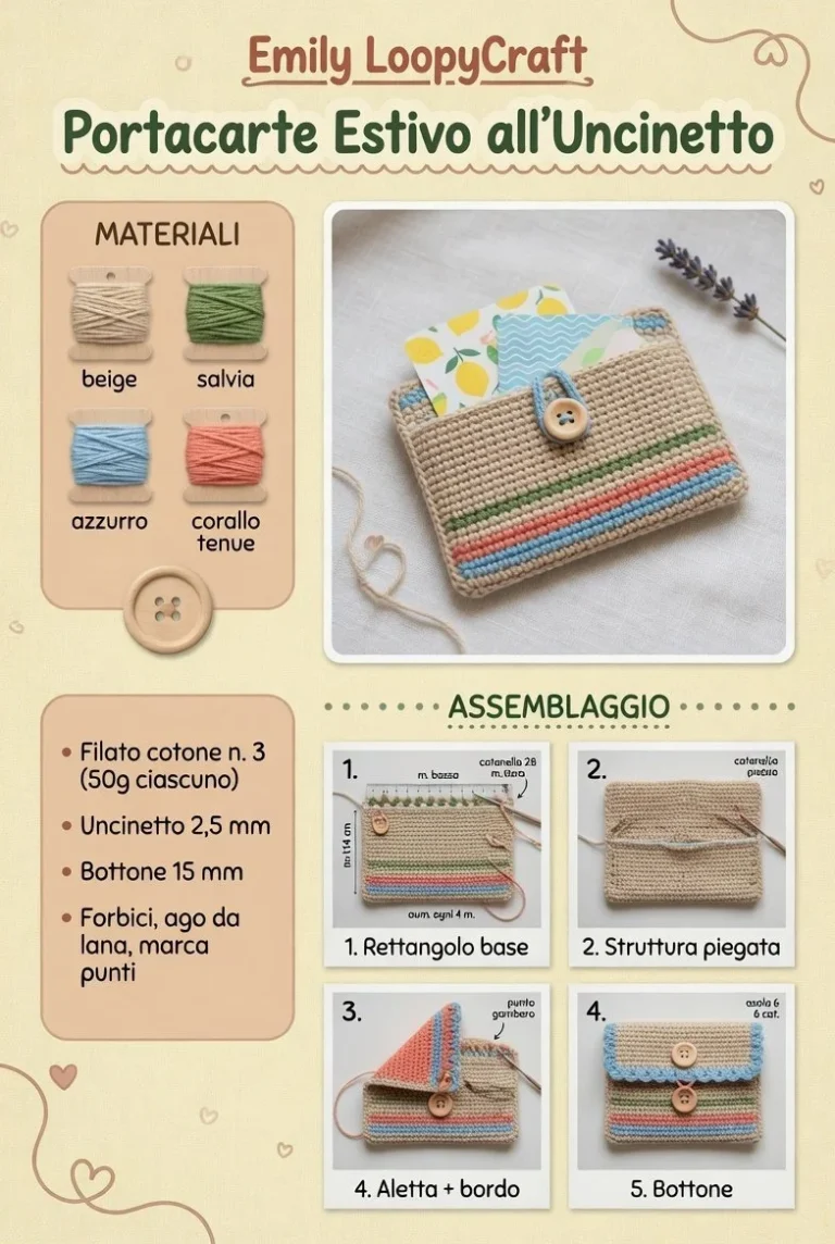 Portacarte Estivo all’Uncinetto con Patta, progetto crochet estivo pratico