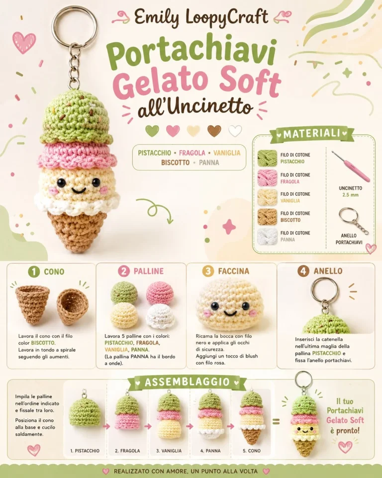 Portachiavi gelato crochet estivo - progetto all'uncinetto per accessori colorati