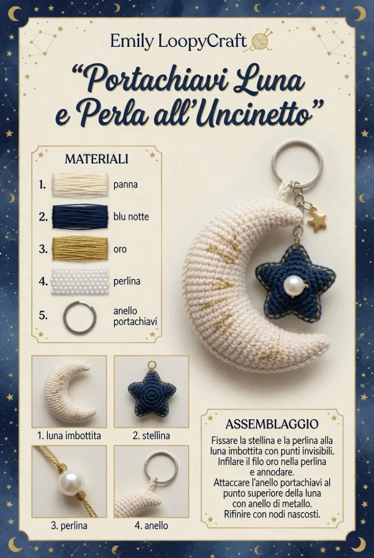 Portachiavi Luna e Perla all'Uncinetto, charm artigianale per le tue chiavi.
