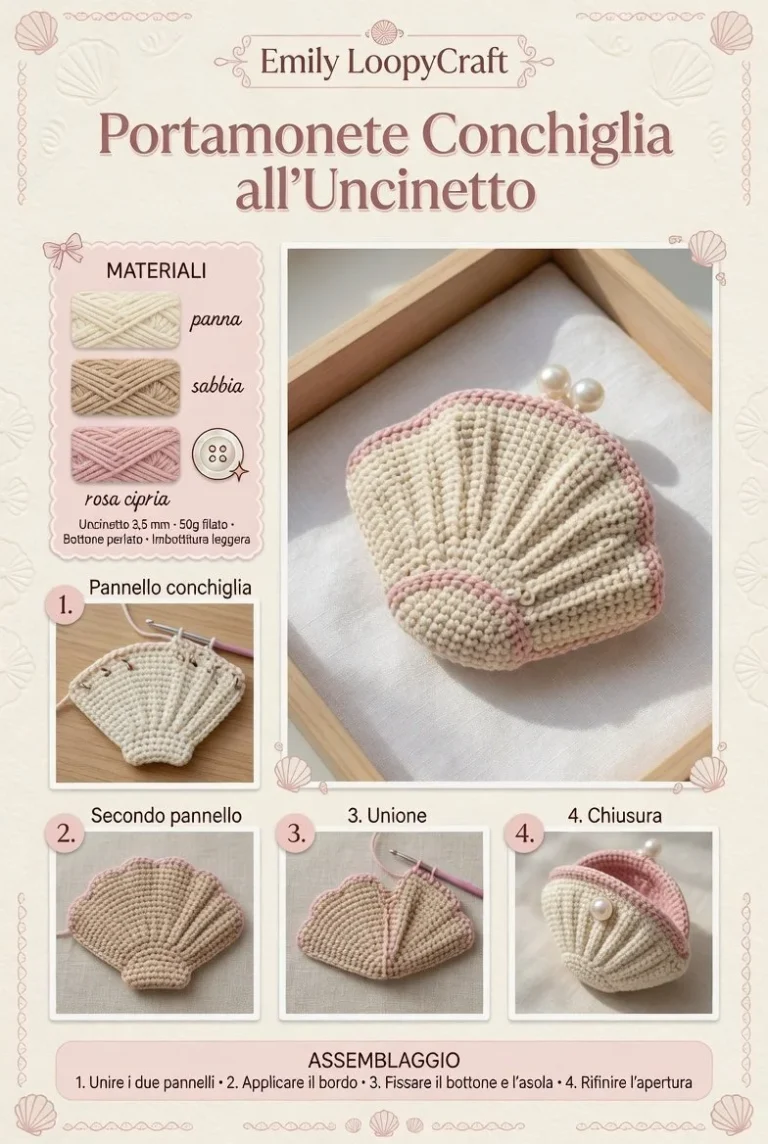 Portamonete uncinetto a forma di conchiglia per l'estate