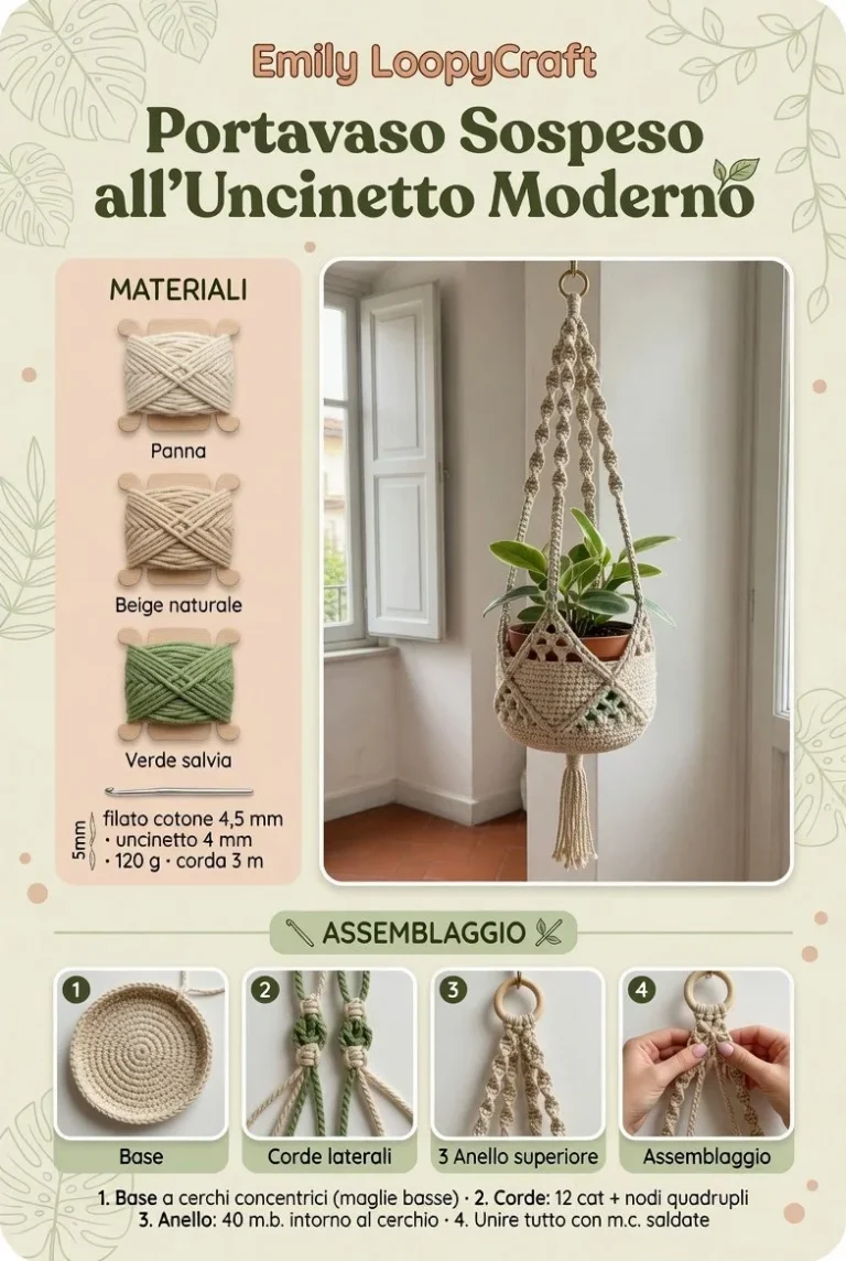 Portavaso Sospeso all’Uncinetto Moderno realizzato a mano