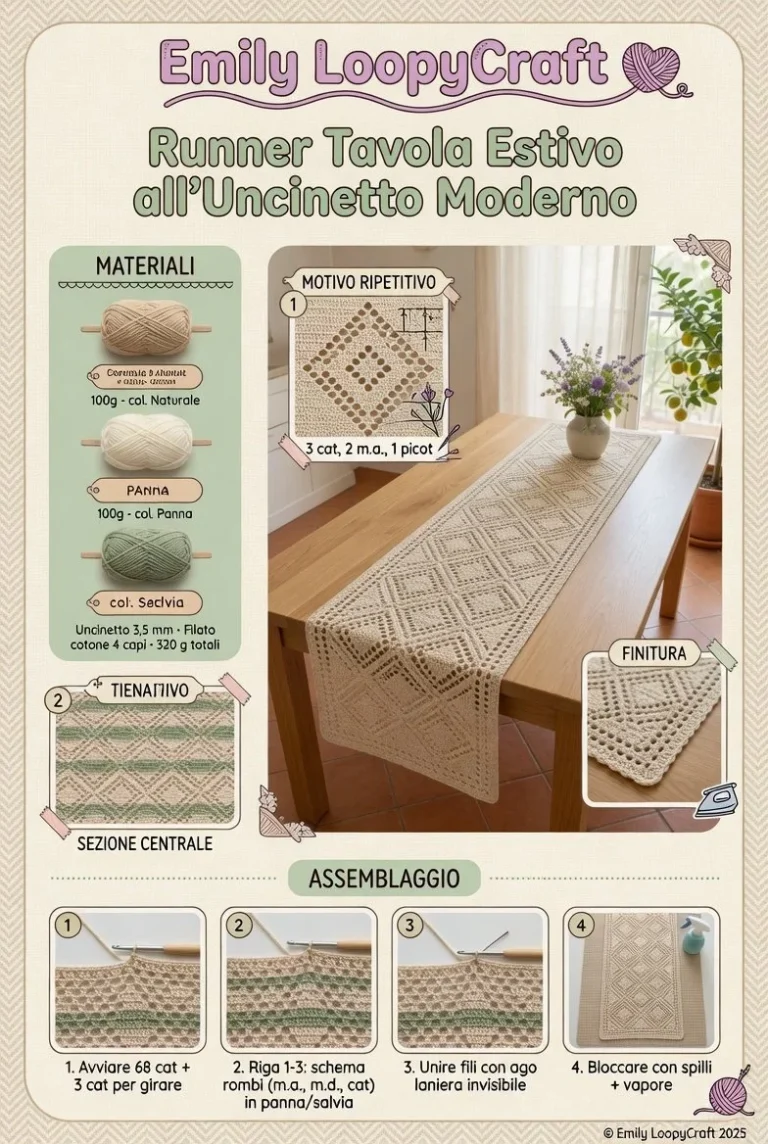 Runner tavola estivo all’uncinetto moderno per decorare con stile