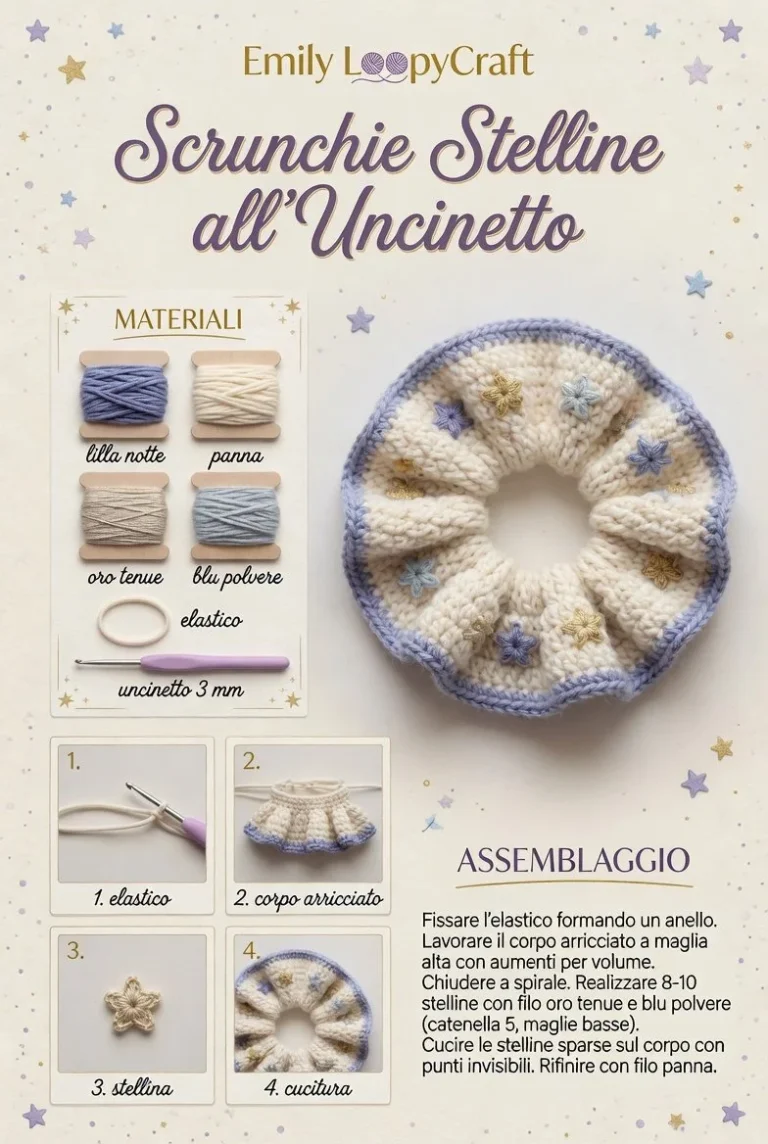 Scrunchie uncinetto Stelline, accessorio estivo per capelli