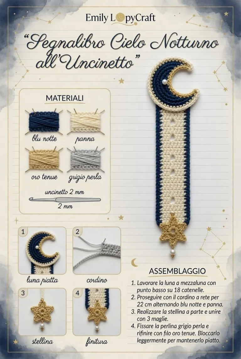 Segnalibro Cielo Notturno realizzato all'uncinetto con un design affascinante.