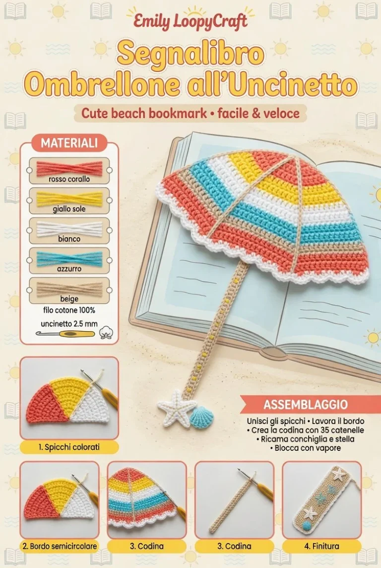 Segnalibro ombrellone all'uncinetto colorato e creativo per lettori