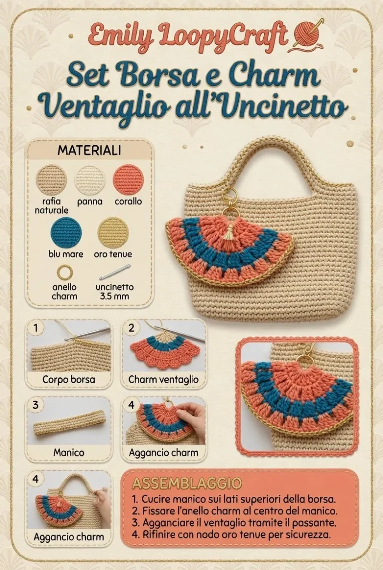 Set Borsa e Charm Ventaglio all’Uncinetto, accessorio estivo elegante