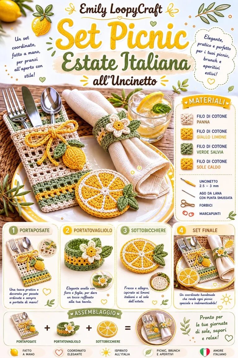 Set Picnic Estate Italiana all’Uncinetto colorato e pratico per l'estate