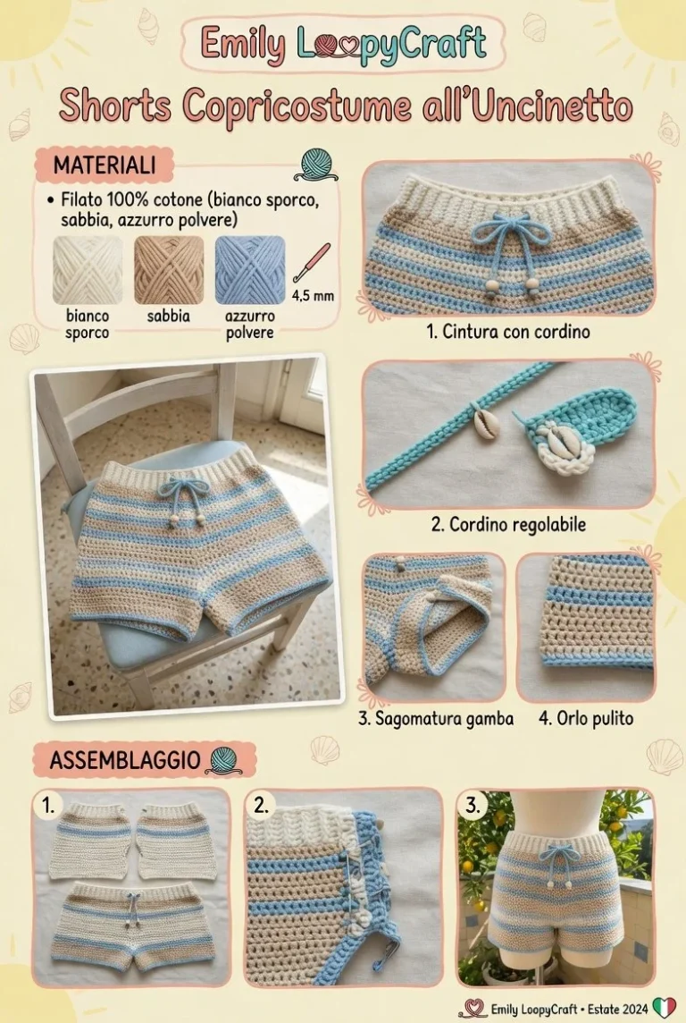 Shorts copricostume in uncinetto ideali per l'estate, modelli facili da realizzare.