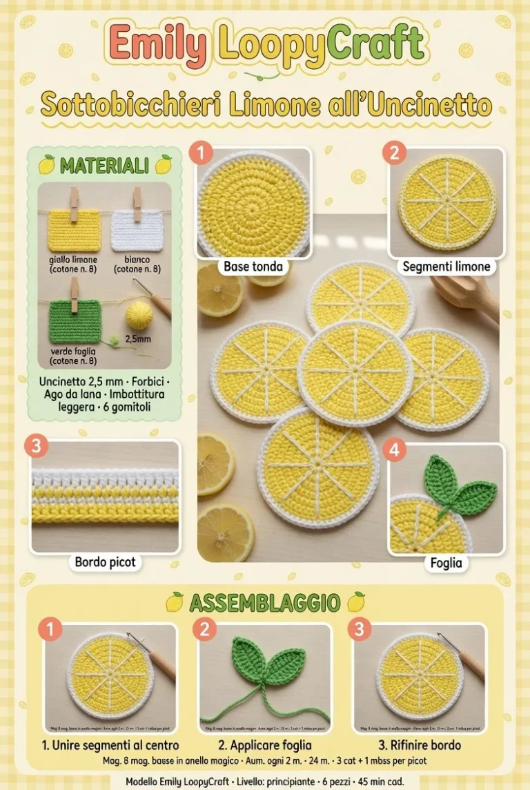 Sottobicchieri limone all'uncinetto realizzati a mano