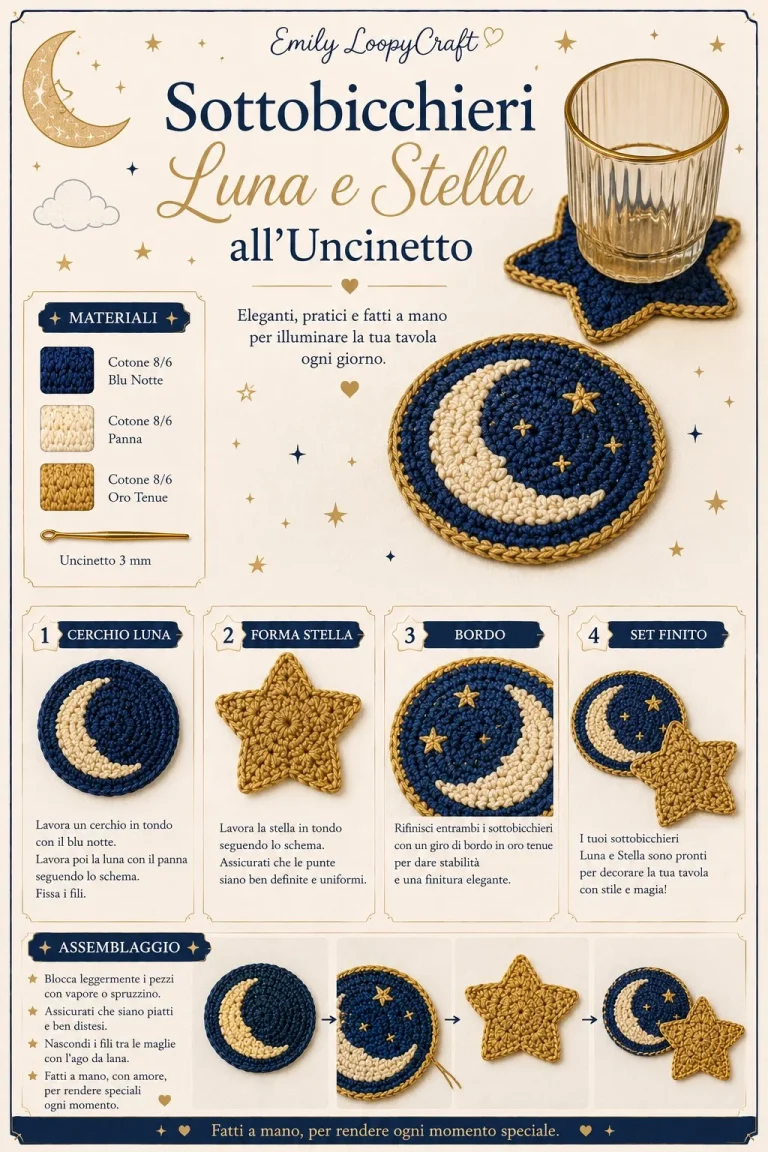 Sottobicchieri uncinetto Luna e Stella per decorare la tavola