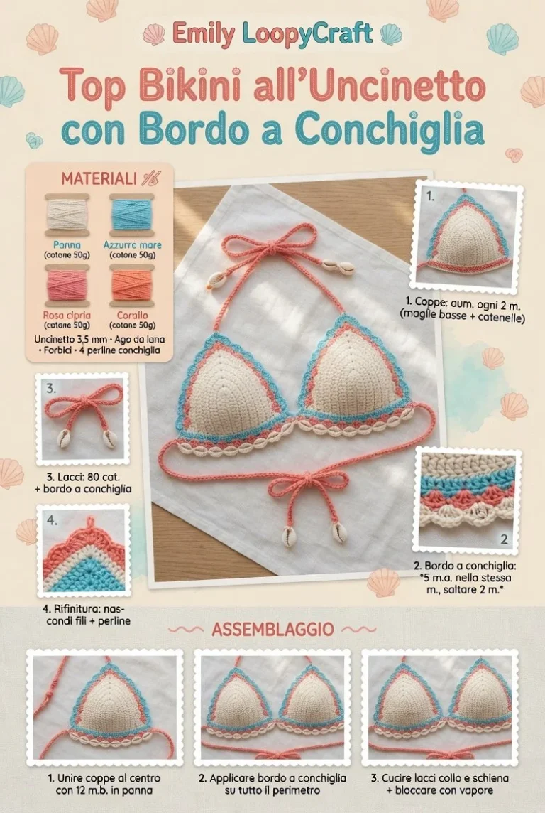 Bikini uncinetto con bordo a conchiglia, modello fai da te