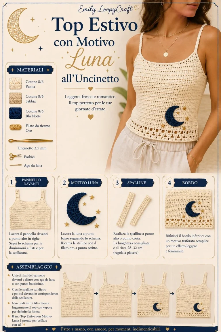 Top estivo all'uncinetto con motivo luna per stile estivo