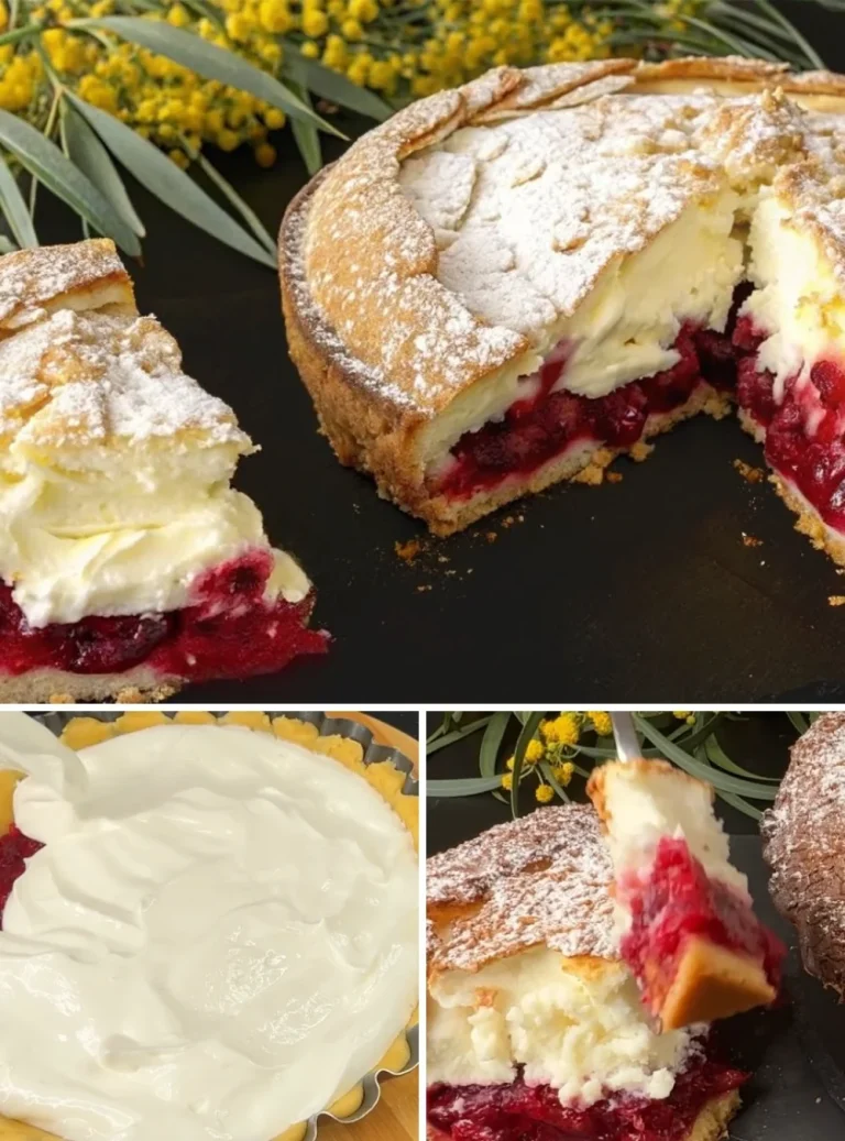 Torta di yogurt con ciliegie e mele pronta da servire